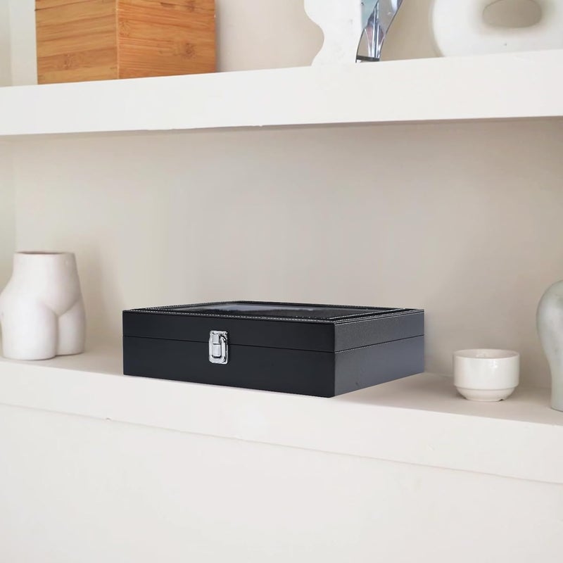 Procase 8 Slots Sunglasses Organizer, 1 Layer Sunglass Case, Leather Eyeglass Cases for Display and Storage -Black - Image 4